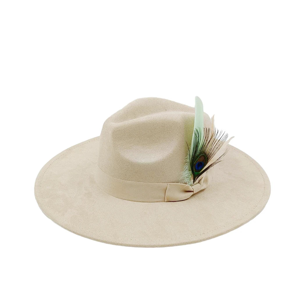 New suede fedora hats for men and women bow accessoriescolorful retro wide-brimmed church hatsjazz panama hats