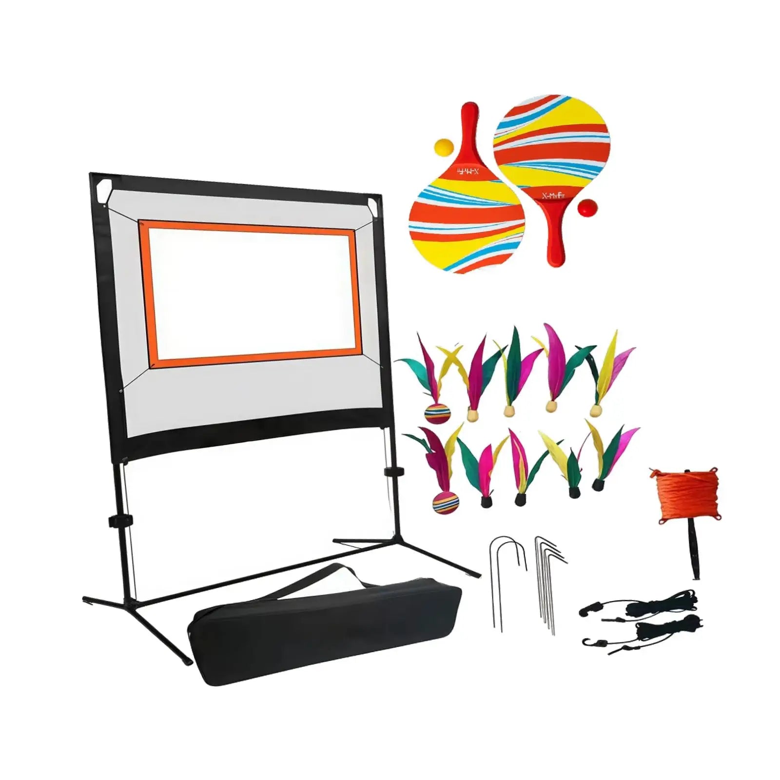 Badminton Net Set with Stand Rackets Shuttlecocks Jazzminton Equipment for Outdoor Court Sports Practice Beach Games Training