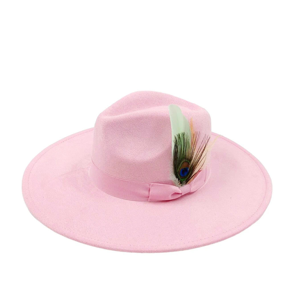 New suede fedora hats for men and women bow accessoriescolorful retro wide-brimmed church hatsjazz panama hats