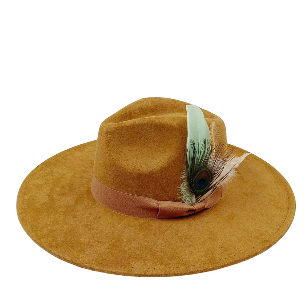 New suede fedora hats for men and women bow accessoriescolorful retro wide-brimmed church hatsjazz panama hats