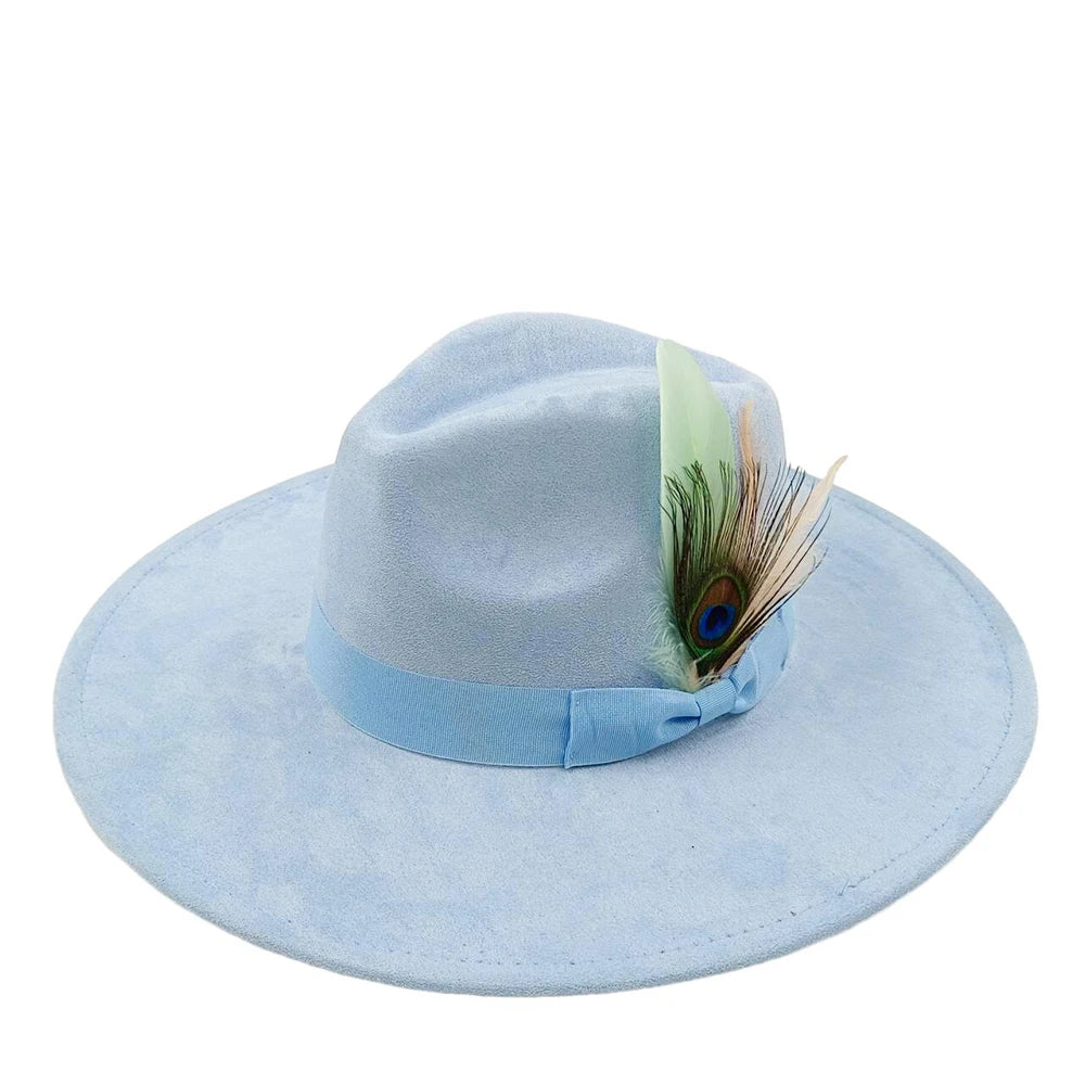 New suede fedora hats for men and women bow accessoriescolorful retro wide-brimmed church hatsjazz panama hats