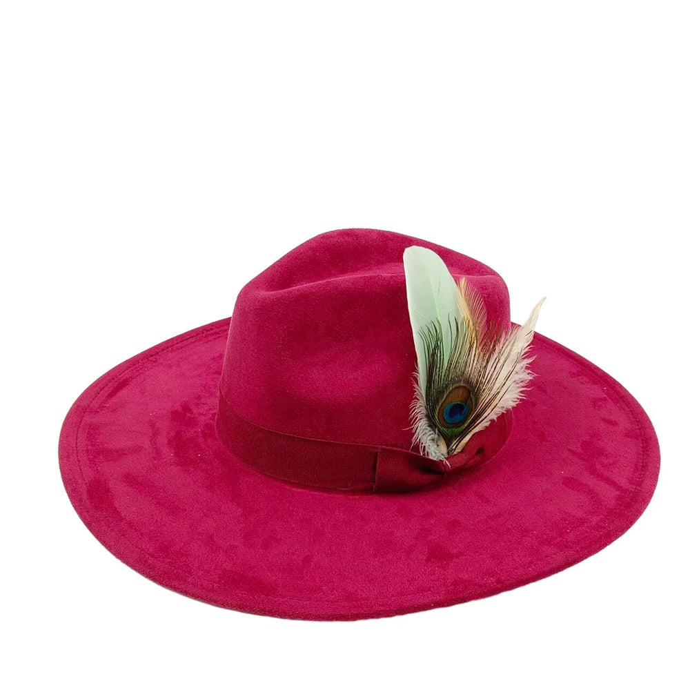 New suede fedora hats for men and women bow accessoriescolorful retro wide-brimmed church hatsjazz panama hats