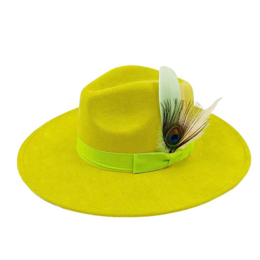 New suede fedora hats for men and women bow accessoriescolorful retro wide-brimmed church hatsjazz panama hats