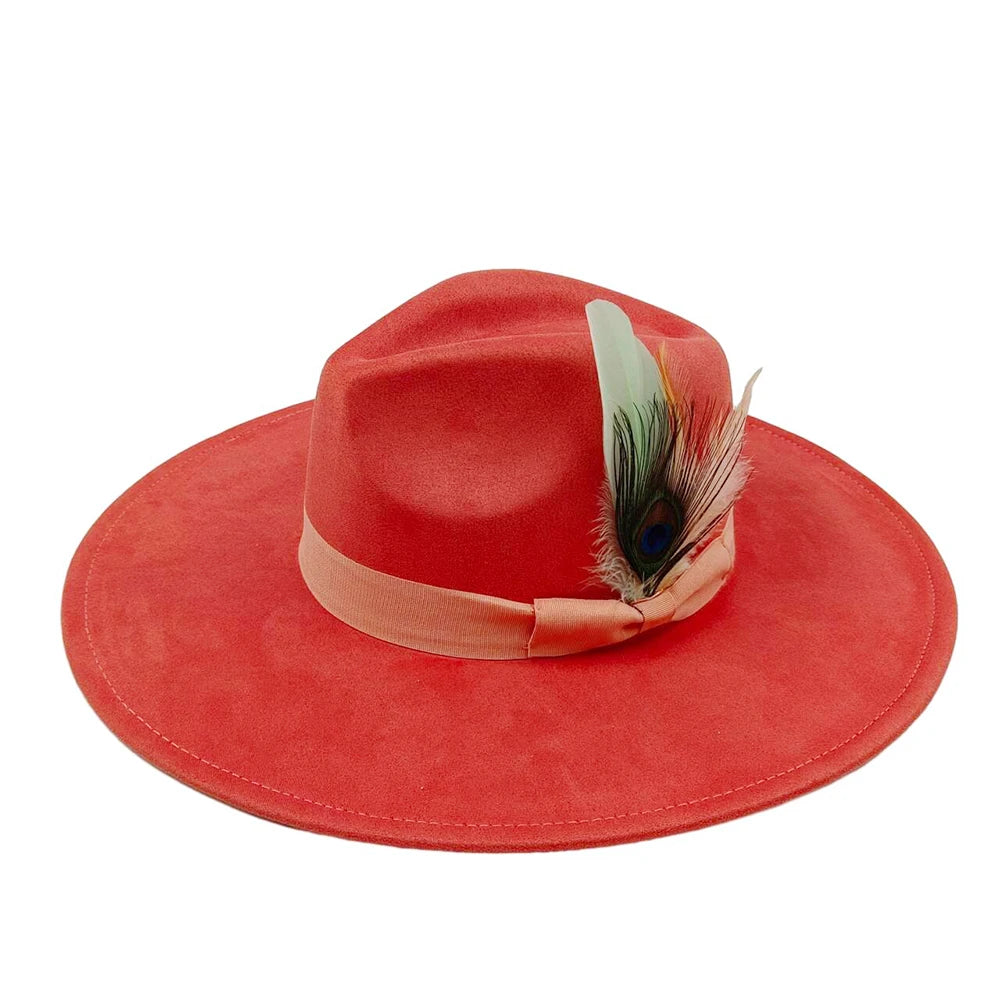 New suede fedora hats for men and women bow accessoriescolorful retro wide-brimmed church hatsjazz panama hats