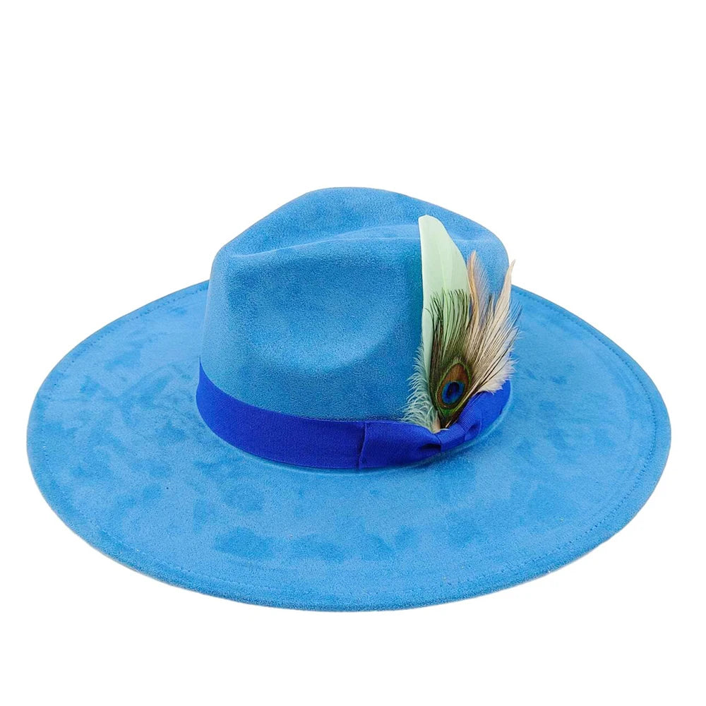 New suede fedora hats for men and women bow accessoriescolorful retro wide-brimmed church hatsjazz panama hats