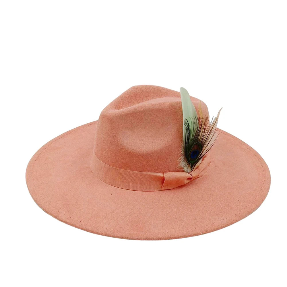 New suede fedora hats for men and women bow accessoriescolorful retro wide-brimmed church hatsjazz panama hats