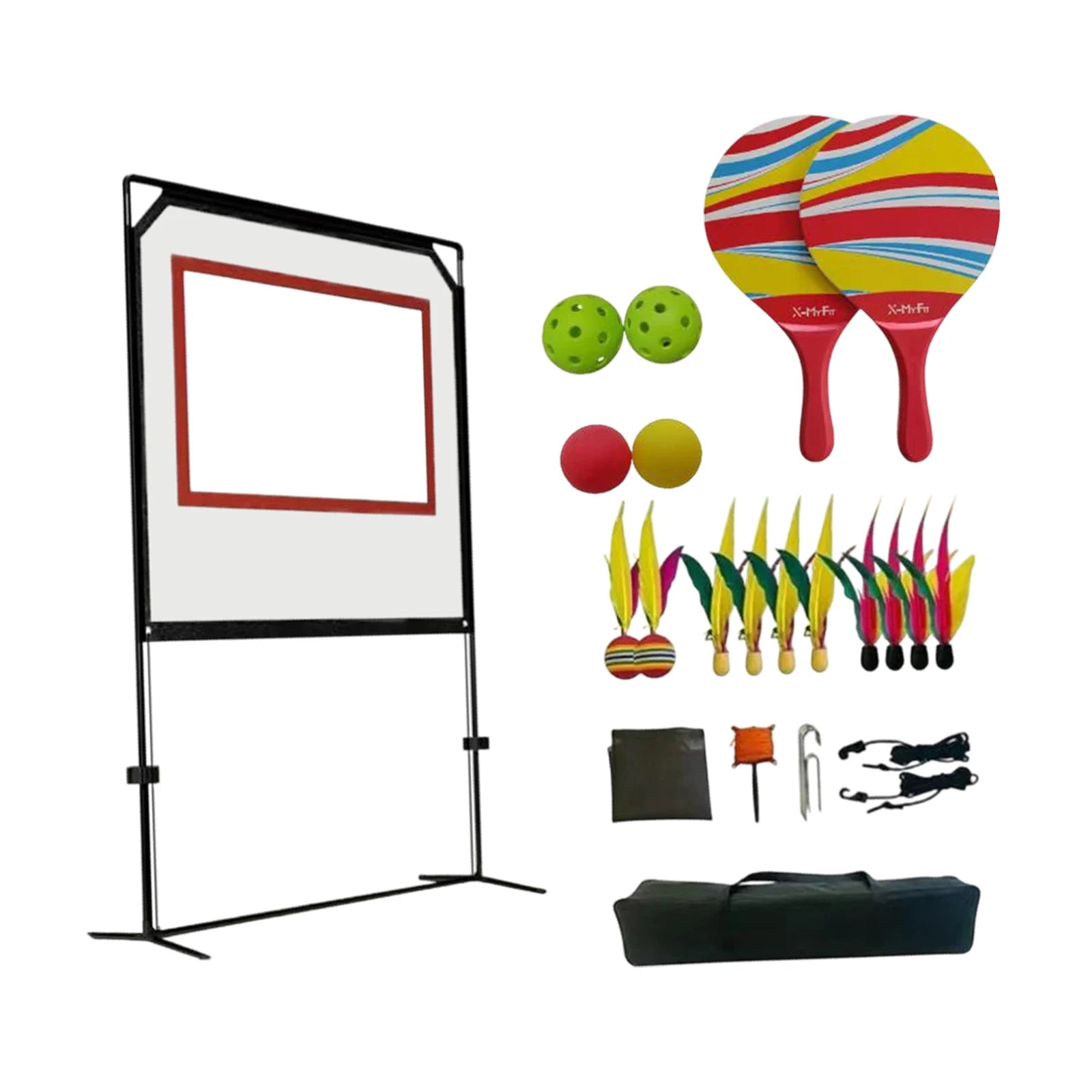 Badminton Net Set with Stand Rackets Shuttlecocks Jazzminton Equipment for Outdoor Court Sports Practice Beach Games Training