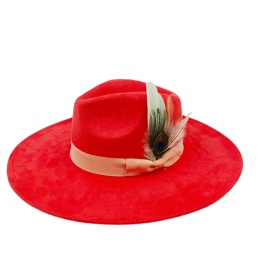 New suede fedora hats for men and women bow accessoriescolorful retro wide-brimmed church hatsjazz panama hats