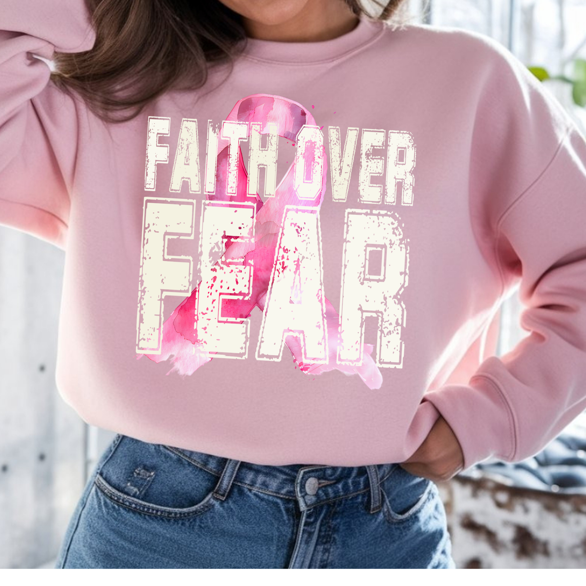 Faith over Fear Breast Cancer Aweareness Crewneck
