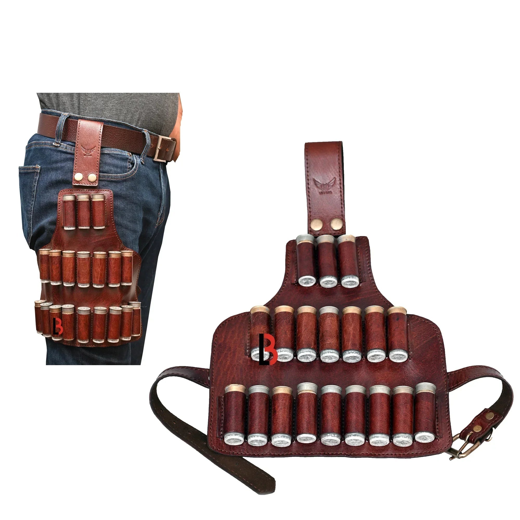 Cowhide Leather Cartridge Holder Leg Belt 12, 16 & 20 Gauge Shells | Hunting Ammo Organizer