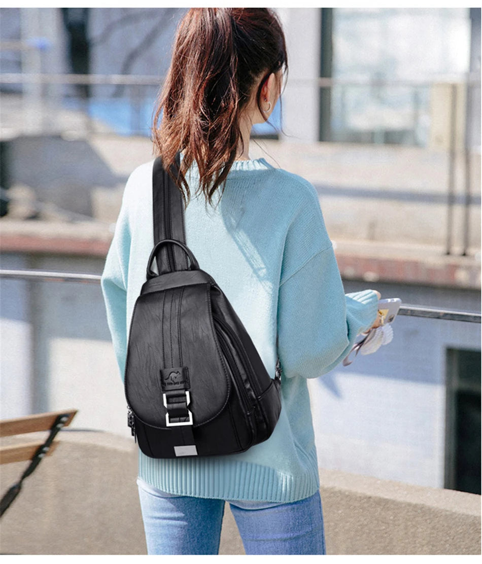 Designer Multifunctional Backpacks Women Fashion Anti theft Leather Travel Backpack Large Capacity School Bags for Teenage Girls