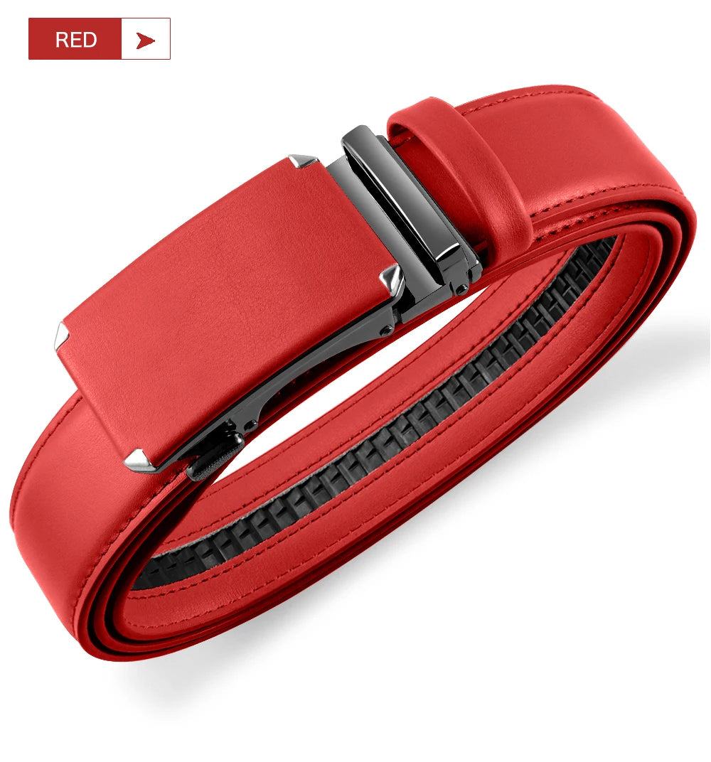Men Belts Metal Automatic Buckle Brand High Quality Leather Belts for Men Famous Brand Luxury Work Business Strap