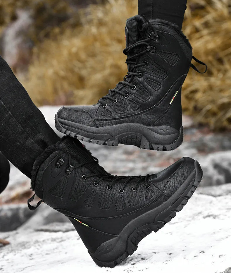 New Warm Plush Snow Boots Men Lace Up Casual High Top Men's Boots Waterproof Winter Boots Anti-Slip Ankle Boots Army Work Boots