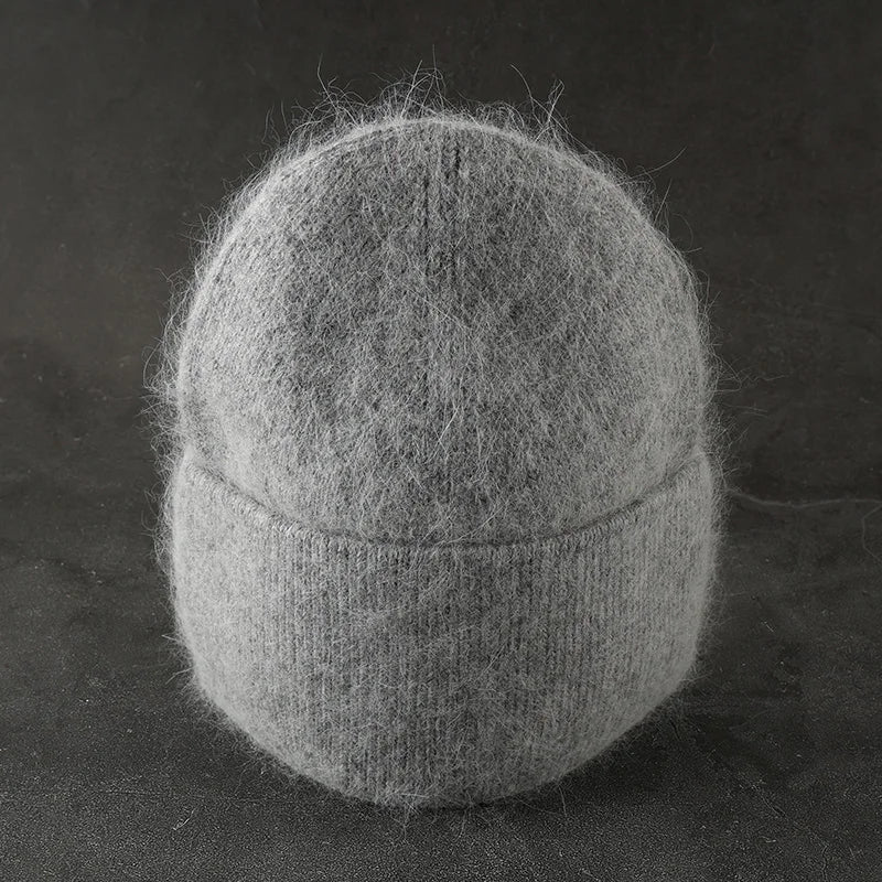 2024 Angora Winter Hat For Womens Rabbit Fur Fluffy Knitted Beanies Hat  Bonnet Female Soft  Warm SKI Skullies  Beanies