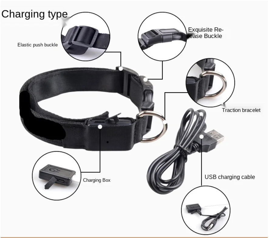 Led Glowing Dog Collar  Luminous Collar Adjustable Night Light  Harness Dog Leash For Girl Small Dogs Cat Pet Safety Accessories