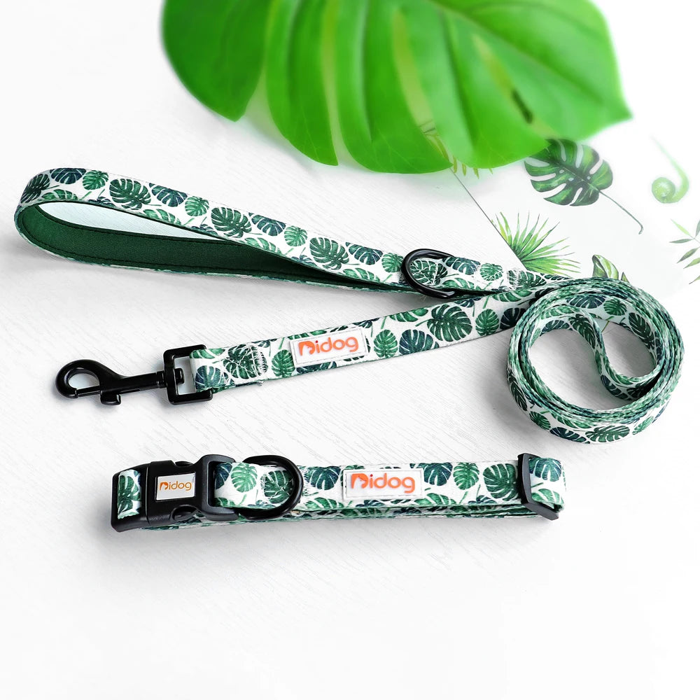 Print Nylon Dog Collar and Leash Set Adjustable Puppy Collars Soft Pet Necklace Walking Leash For Small Medium Dogs Cats Bulldog