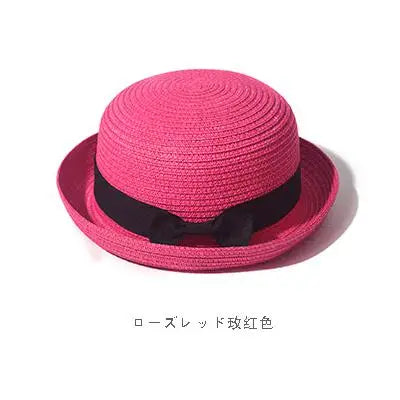 Hats For Women Summer Sun Protection Straw Hat Female Round Top Curled Brim Parent Child Student Sunshade Travel