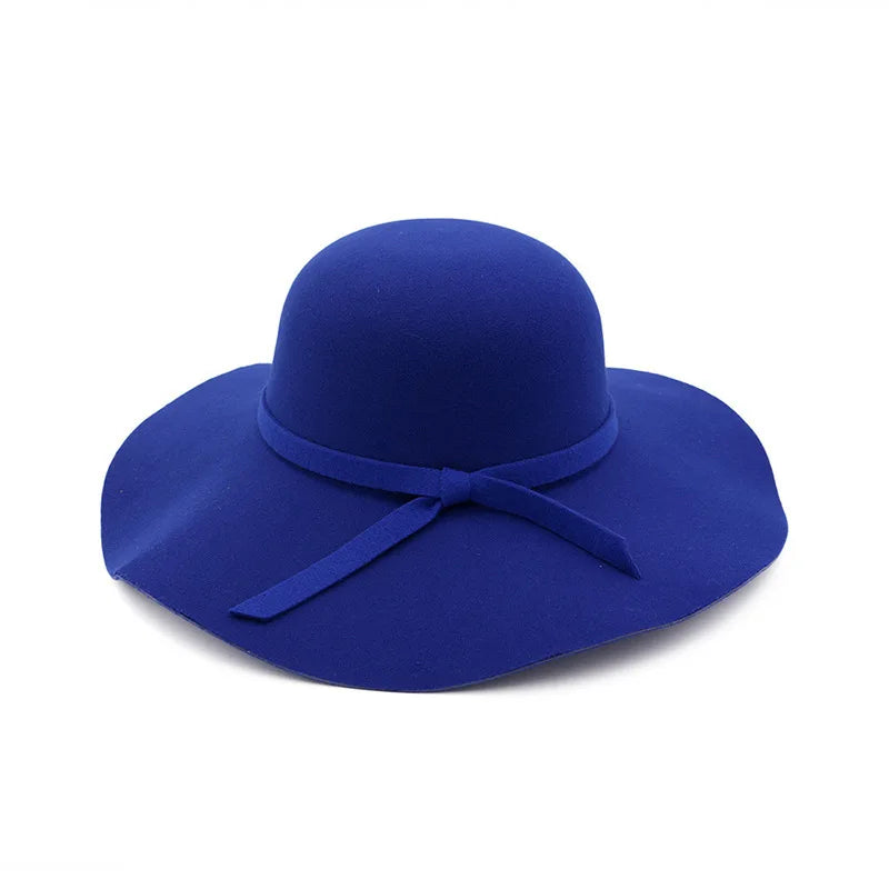 British Style Felt Hats for Women, Big BrimTop Hat, Flat Brim, White Cap for Lady, Autumn and Winter