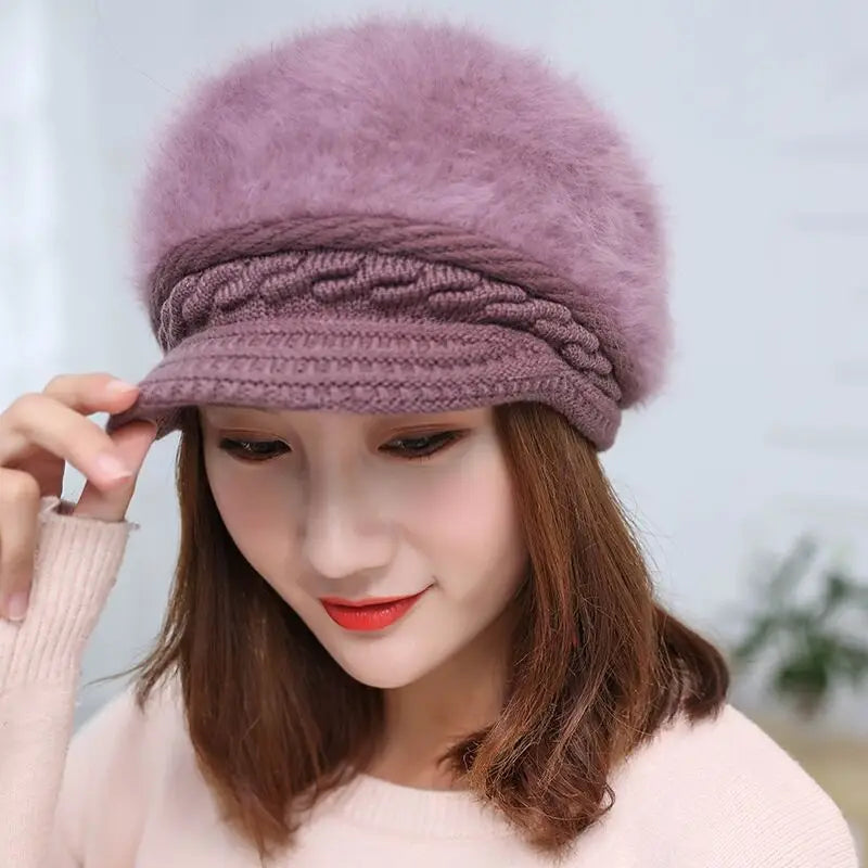 Ymsaid Winter Women Hat Warm Beanies Knitted Hats Female Rabbit Fur Cap Autumn Winter Ladies Fashion Hat Skullies Beanies