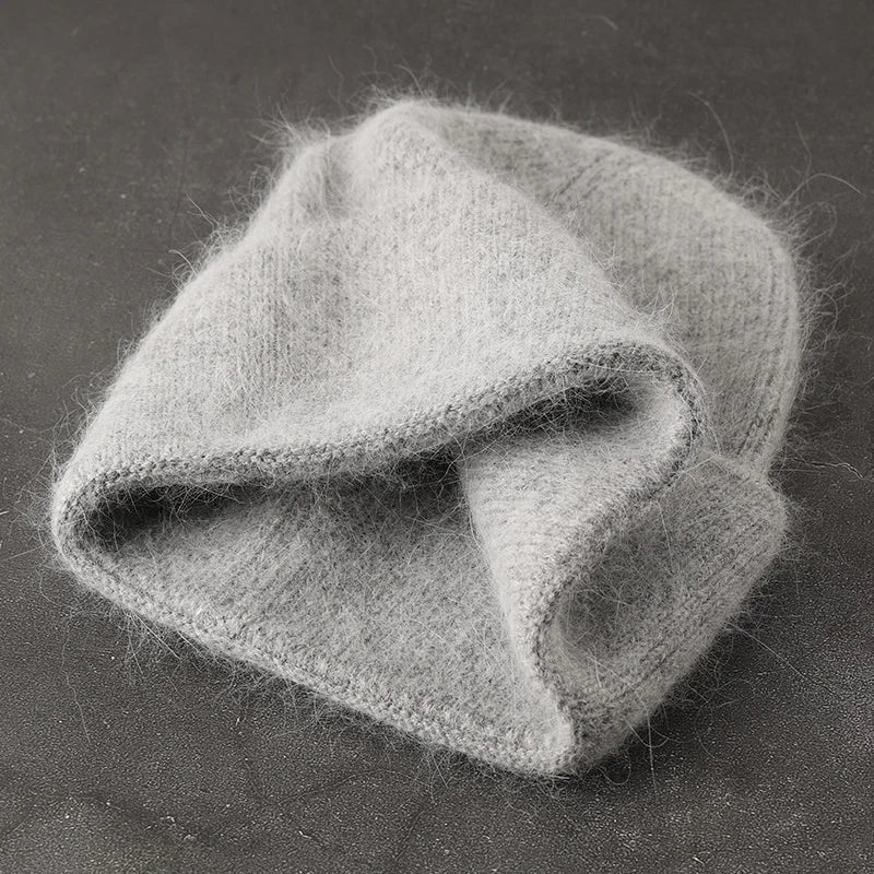 2024 Angora Winter Hat For Womens Rabbit Fur Fluffy Knitted Beanies Hat  Bonnet Female Soft  Warm SKI Skullies  Beanies