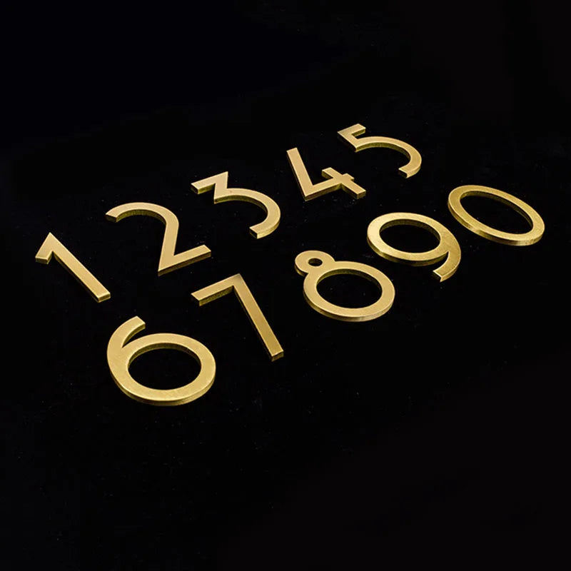 Golden Brass Door Numbers – Custom Decorative Wall Figures for Villas, Hotels, and Dormitories (5cm/7cm)