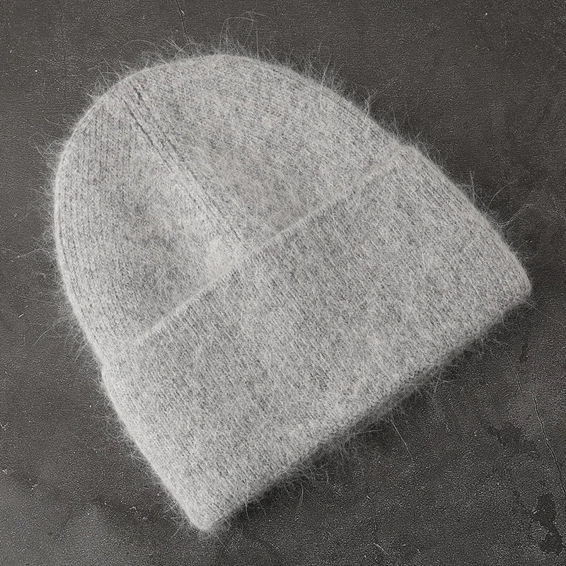 2024 Angora Winter Hat For Womens Rabbit Fur Fluffy Knitted Beanies Hat  Bonnet Female Soft  Warm SKI Skullies  Beanies