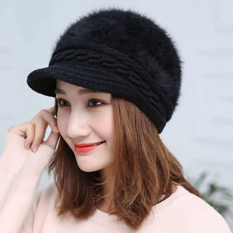 Ymsaid Winter Women Hat Warm Beanies Knitted Hats Female Rabbit Fur Cap Autumn Winter Ladies Fashion Hat Skullies Beanies