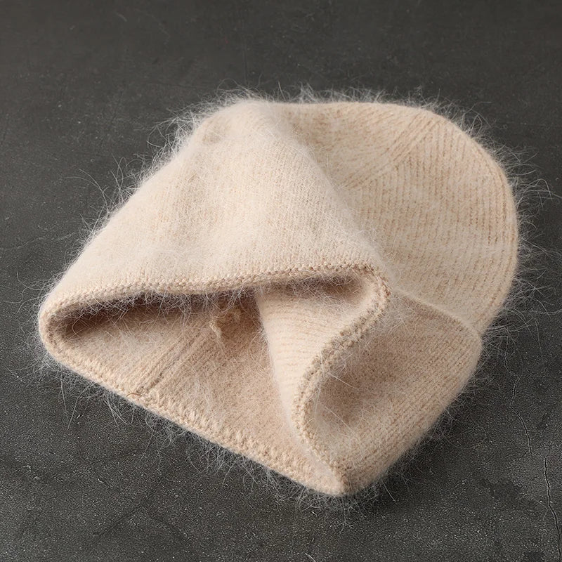 2024 Angora Winter Hat For Womens Rabbit Fur Fluffy Knitted Beanies Hat  Bonnet Female Soft  Warm SKI Skullies  Beanies