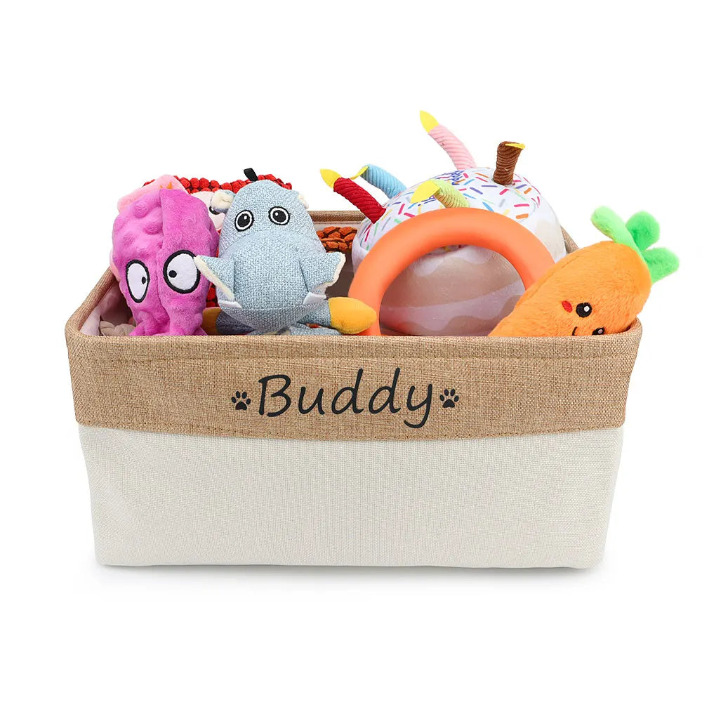 Custom Name Dog Toy Basket Cat Pet Foldable Box Print Personalized ID Storage Baskets For Clothes Pet Accessories