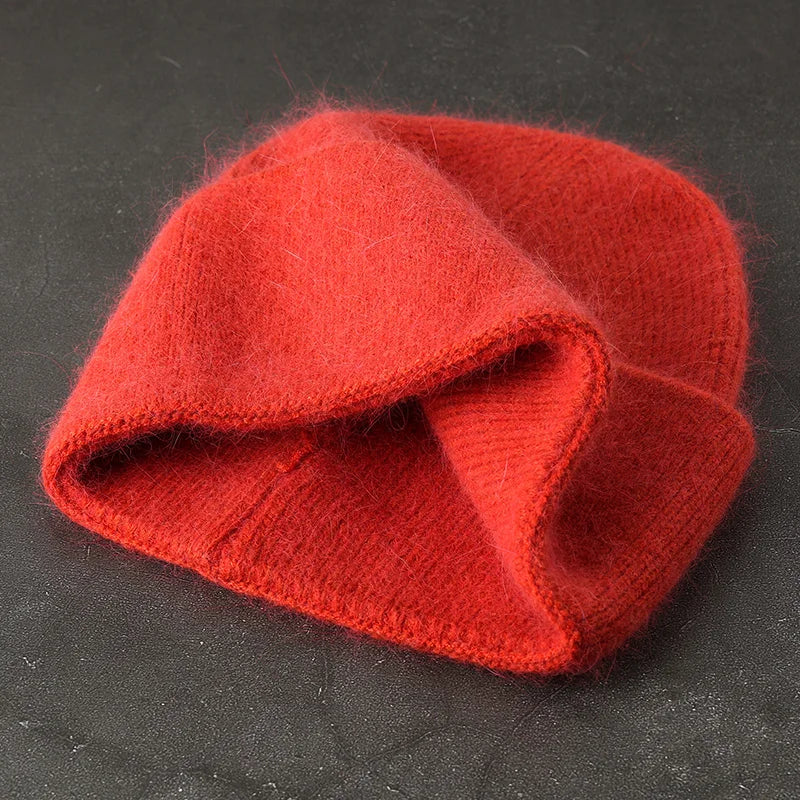 2024 Angora Winter Hat For Womens Rabbit Fur Fluffy Knitted Beanies Hat  Bonnet Female Soft  Warm SKI Skullies  Beanies