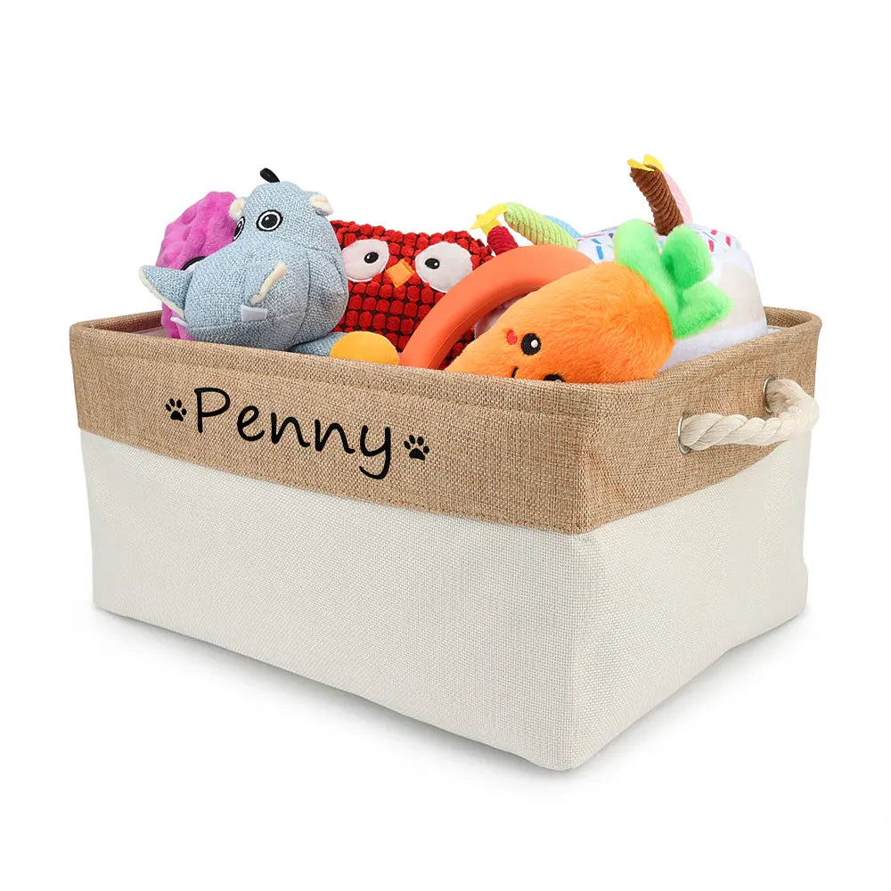 Custom Name Dog Toy Basket Cat Pet Foldable Box Print Personalized ID Storage Baskets For Clothes Pet Accessories
