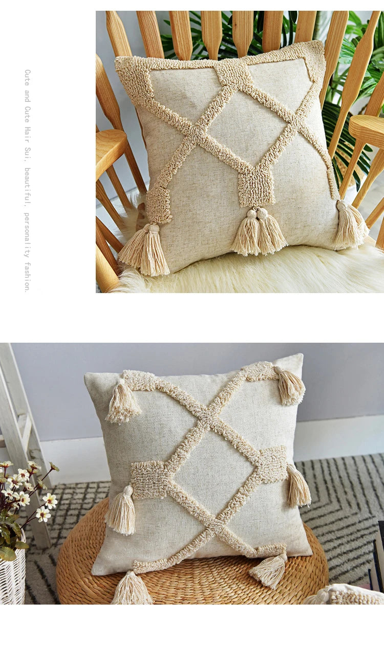Cushion Covers Indian Style Handmade Tufted Pillowcase Geometric Modern Minimalist Hot-selling Cushion Case Cute Pillow Cover