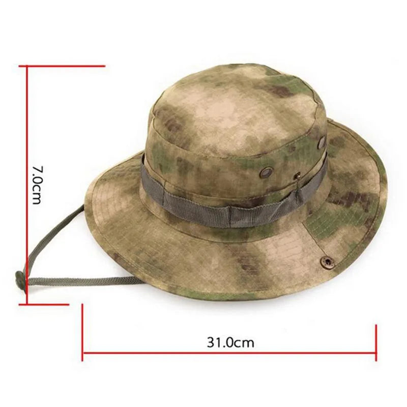 Tactical Boonie Hat Camouflage Fishing Cap Outdoor Sport Sun Bucket Cap Outdoor Training Travel Hunting Hiking Cap