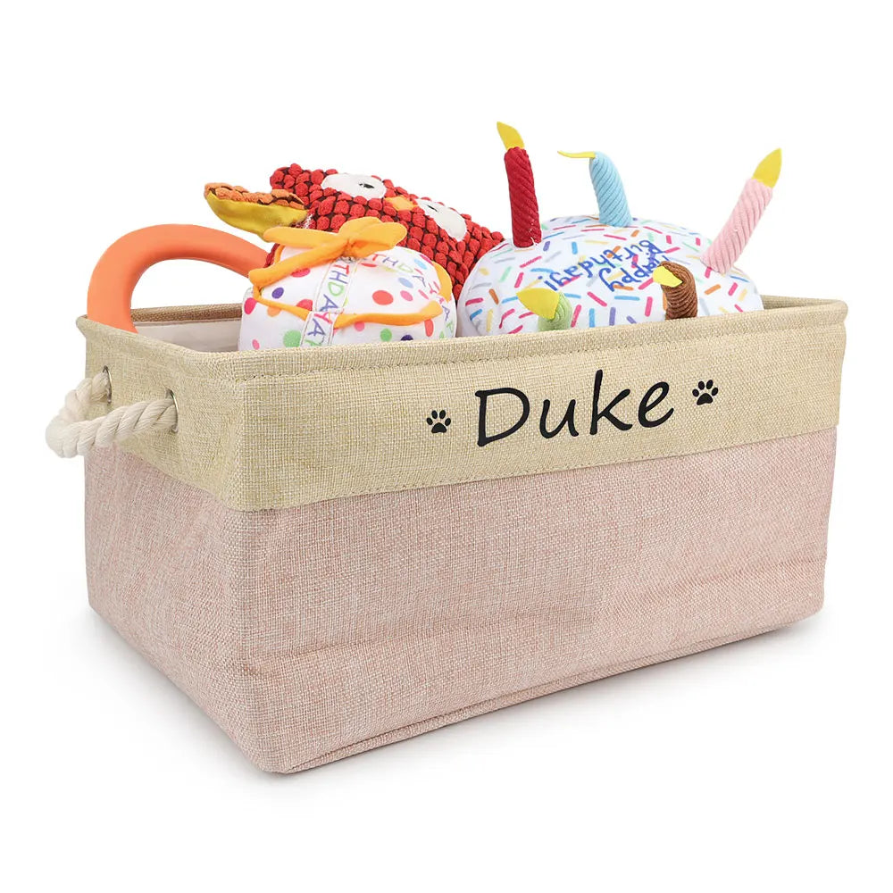 Custom Name Dog Toy Basket Cat Pet Foldable Box Print Personalized ID Storage Baskets For Clothes Pet Accessories