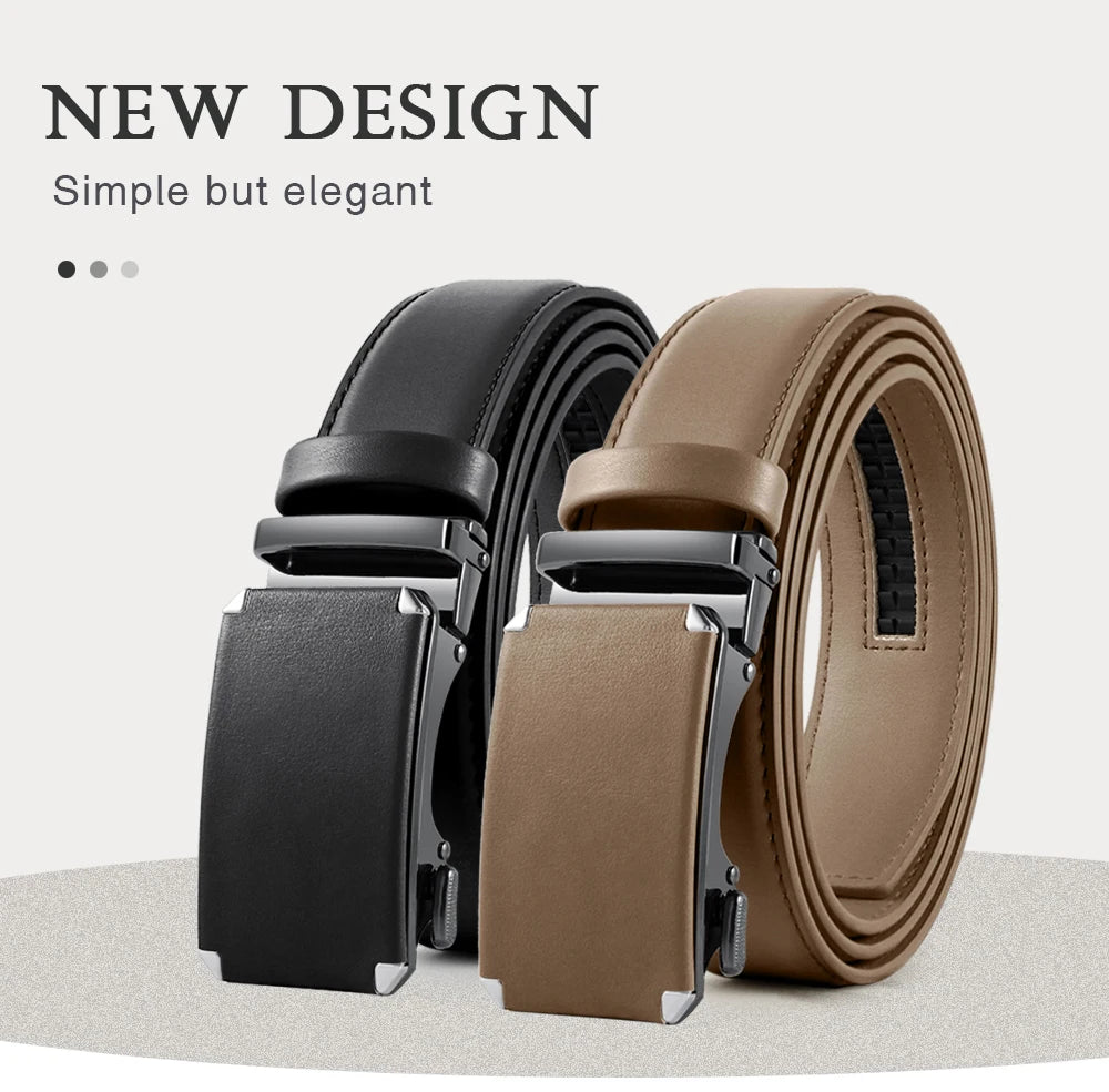 Men Belts Metal Automatic Buckle Brand High Quality Leather Belts for Men Famous Brand Luxury Work Business Strap