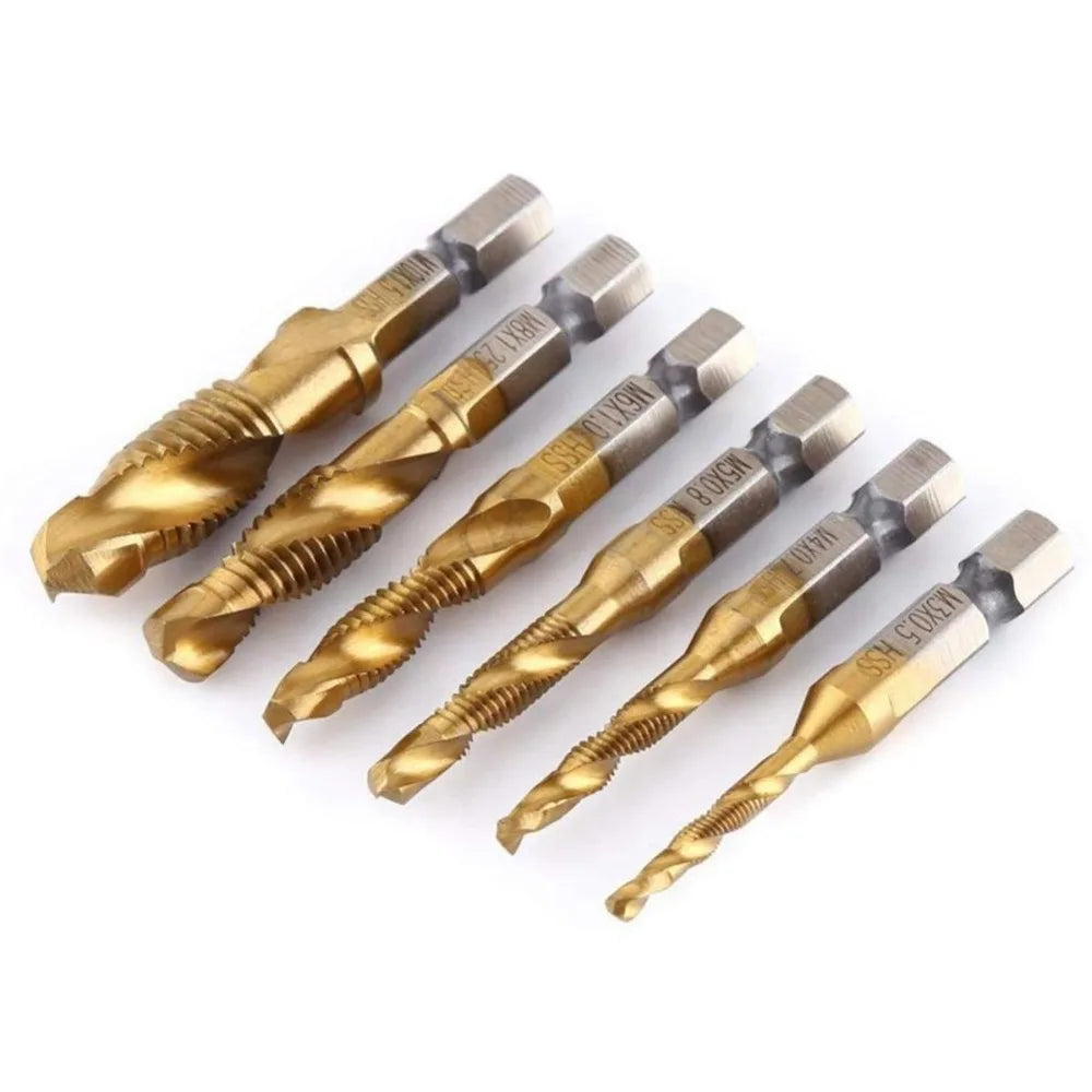 Hex Shank Titanium Plated HSS Screw Thread Metric Tap Drill Bits Screw Machine Compound Tap M3 M4 M5 M6 M8 M10 Hand Tools