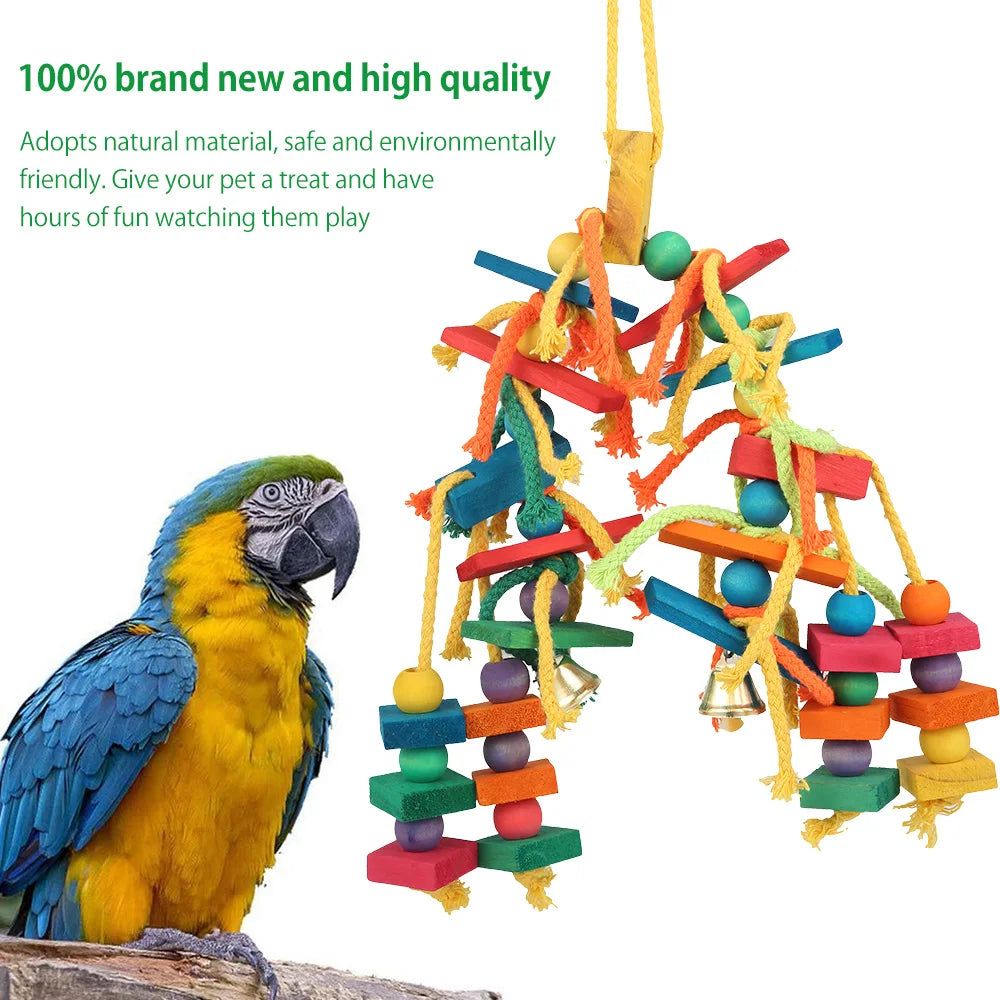 Colorful Parrot Chew Toys Natural Wooden Birds Perch Hanging Chewing Swings Cage Toy Pet Bird Climbing Ladder Game Supplies