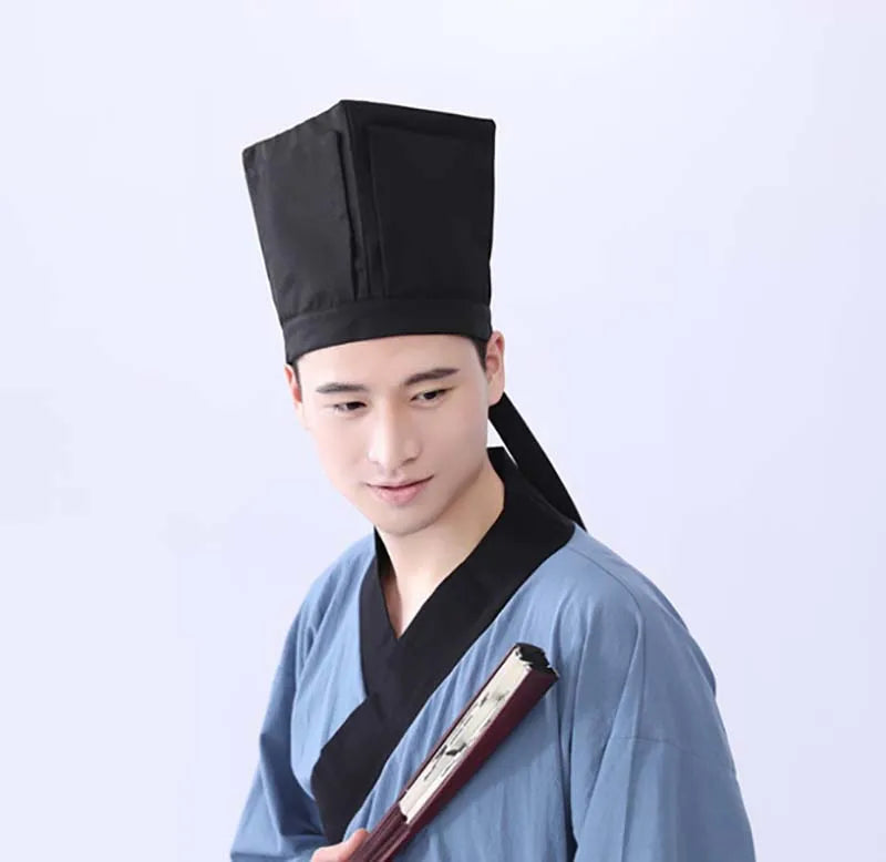 Men Hanfu Hat Chinese traditional Ancient scholar Black Hat Headdress Vintage Fittings Confucian Towel Cosplay Hat For Men Black