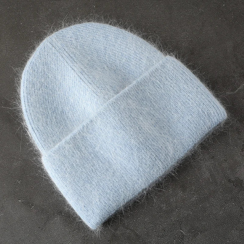 2024 Angora Winter Hat For Womens Rabbit Fur Fluffy Knitted Beanies Hat  Bonnet Female Soft  Warm SKI Skullies  Beanies