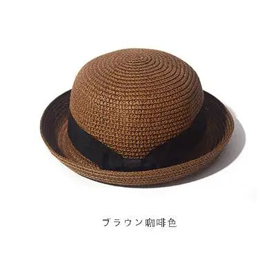 Hats For Women Summer Sun Protection Straw Hat Female Round Top Curled Brim Parent Child Student Sunshade Travel