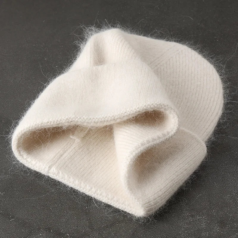 2024 Angora Winter Hat For Womens Rabbit Fur Fluffy Knitted Beanies Hat  Bonnet Female Soft  Warm SKI Skullies  Beanies