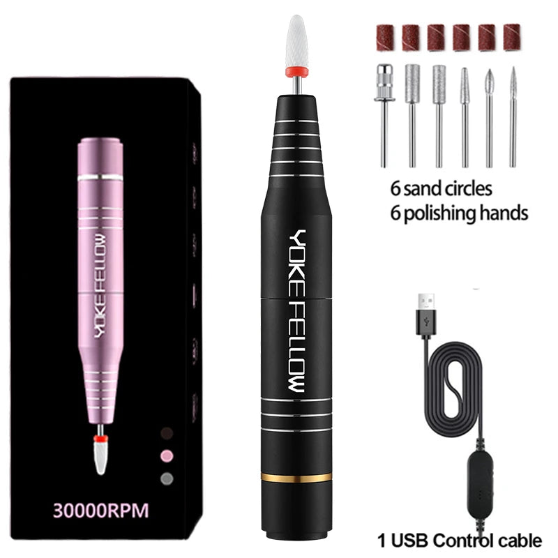 30000RPM USB Nail Drill Machine For Acrylic Nail Gel Polish Milling Smoothing Calluses Manicure Machine Nail Art Salon Equipment