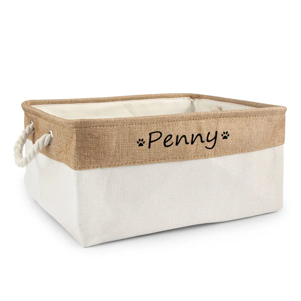 Custom Name Dog Toy Basket Cat Pet Foldable Box Print Personalized ID Storage Baskets For Clothes Pet Accessories