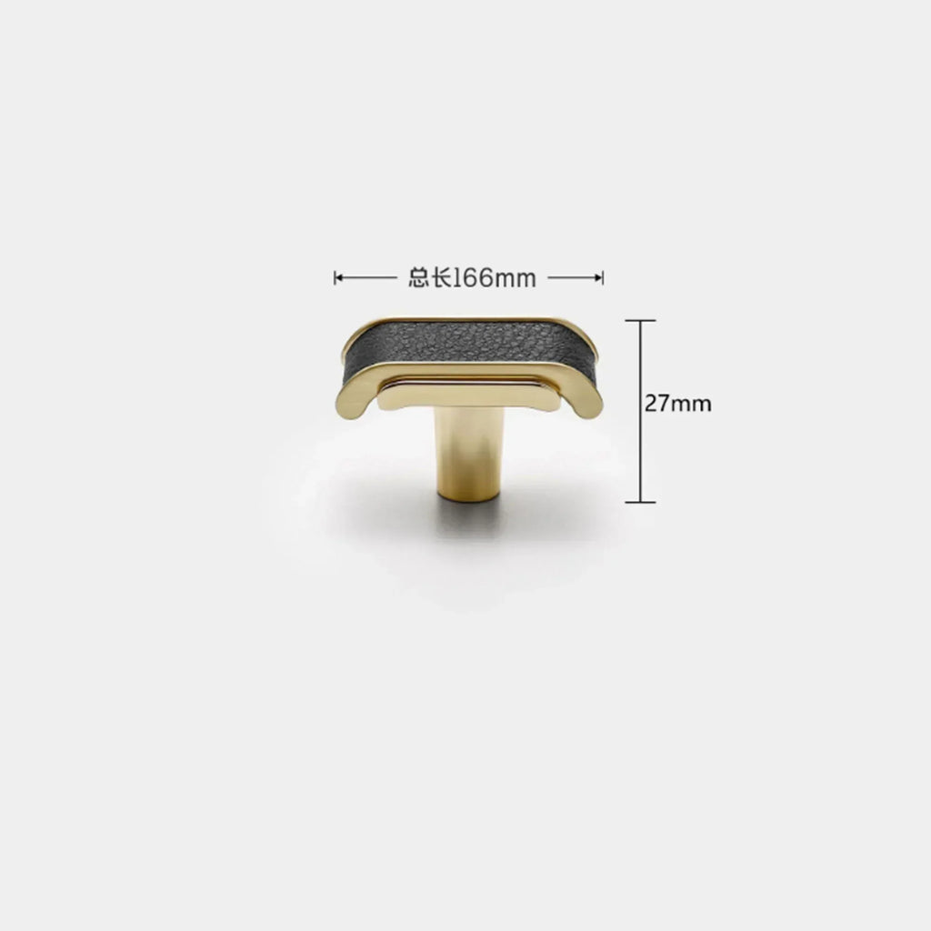 Black Leather and Gold Zinc Alloy Cabinet Handle – Luxury Drawer Pull for Wardrobes and Dressers (128mm)