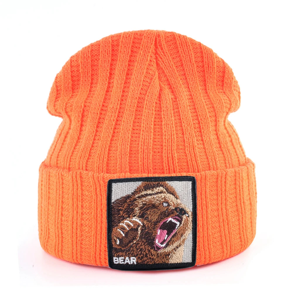 Embroidery Bear Knitted Beanies Hat Men Solid Color Autumn Winter Knitting Boy Skullies Caps Women Streetwear Kpop Gorras Bonnet