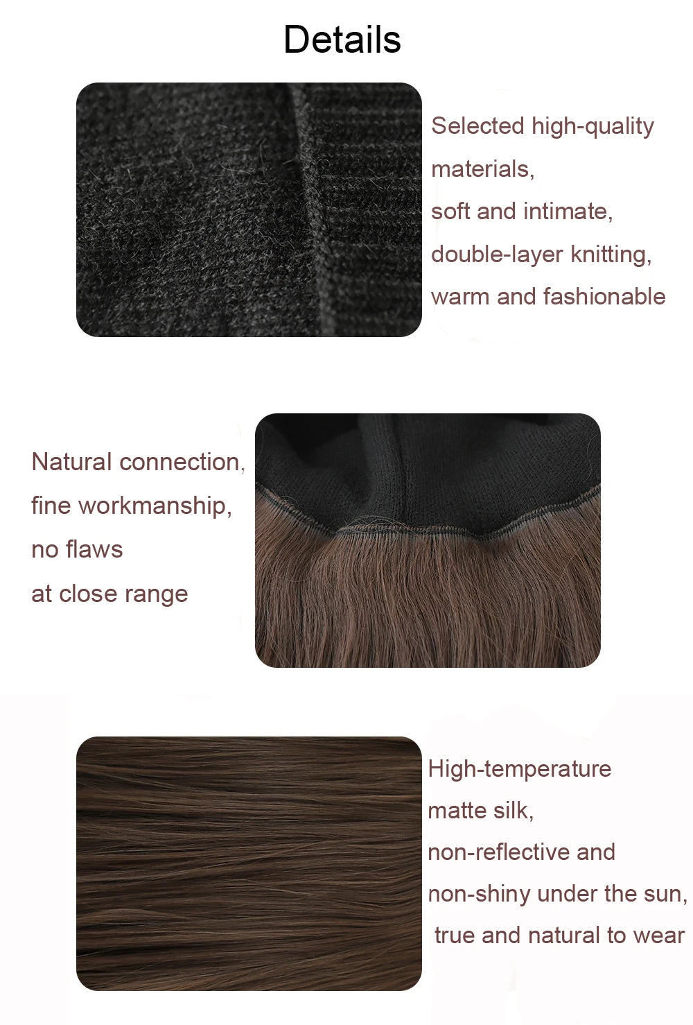 Beanies Hat With Hair Wigs For Women 24 inch Long Straight Hair Synthetic Wig Warm Soft Ski Knitted Autumn Winter Cap