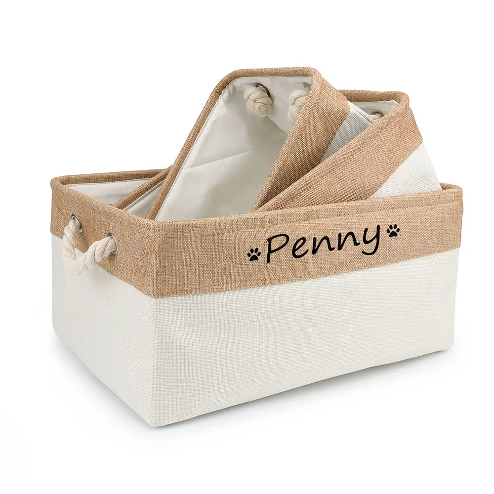 Custom Name Dog Toy Basket Cat Pet Foldable Box Print Personalized ID Storage Baskets For Clothes Pet Accessories