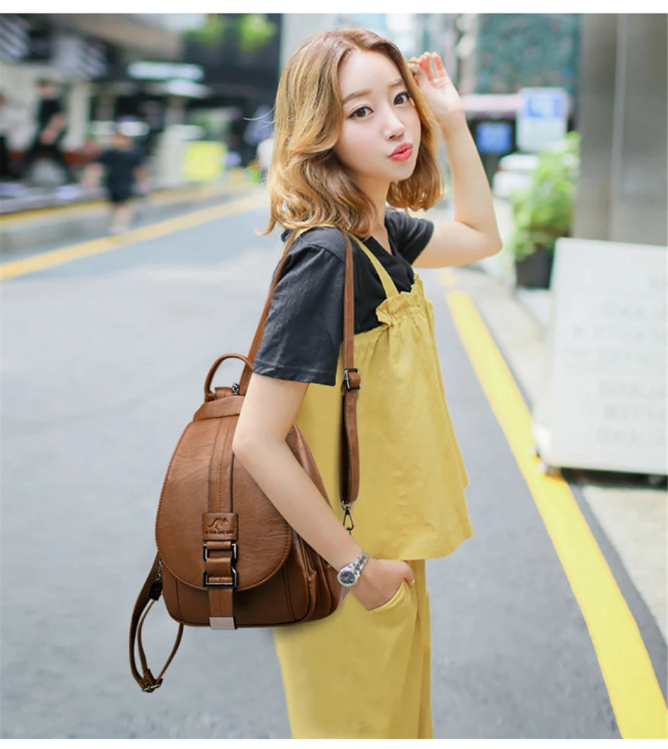 Designer Multifunctional Backpacks Women Fashion Anti theft Leather Travel Backpack Large Capacity School Bags for Teenage Girls