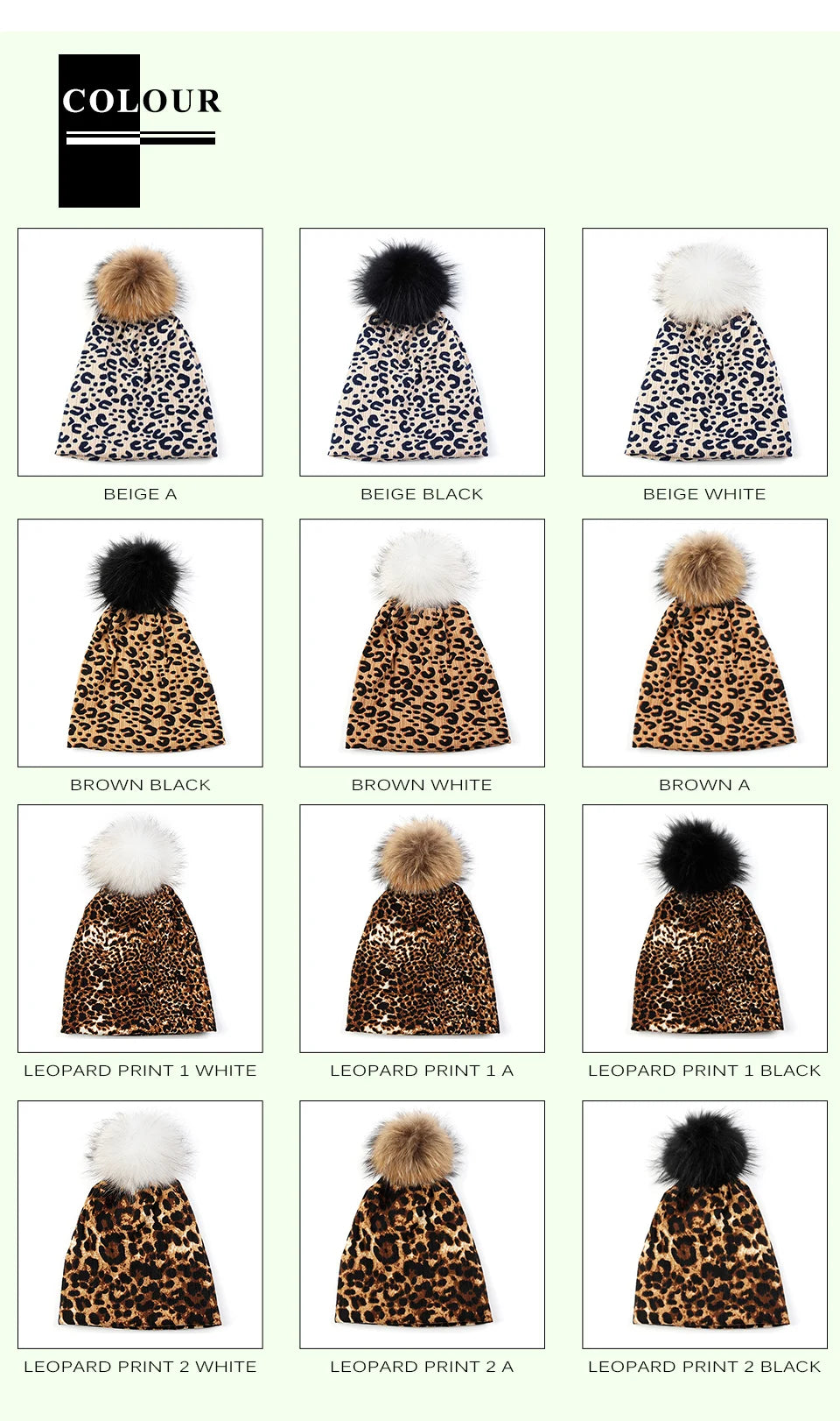 Women Casual Beanie Caps Autumn Winter Warm Beanies Female Fashion New Skullies Hats Leopard Print With Real Raccoon Fur Pompom