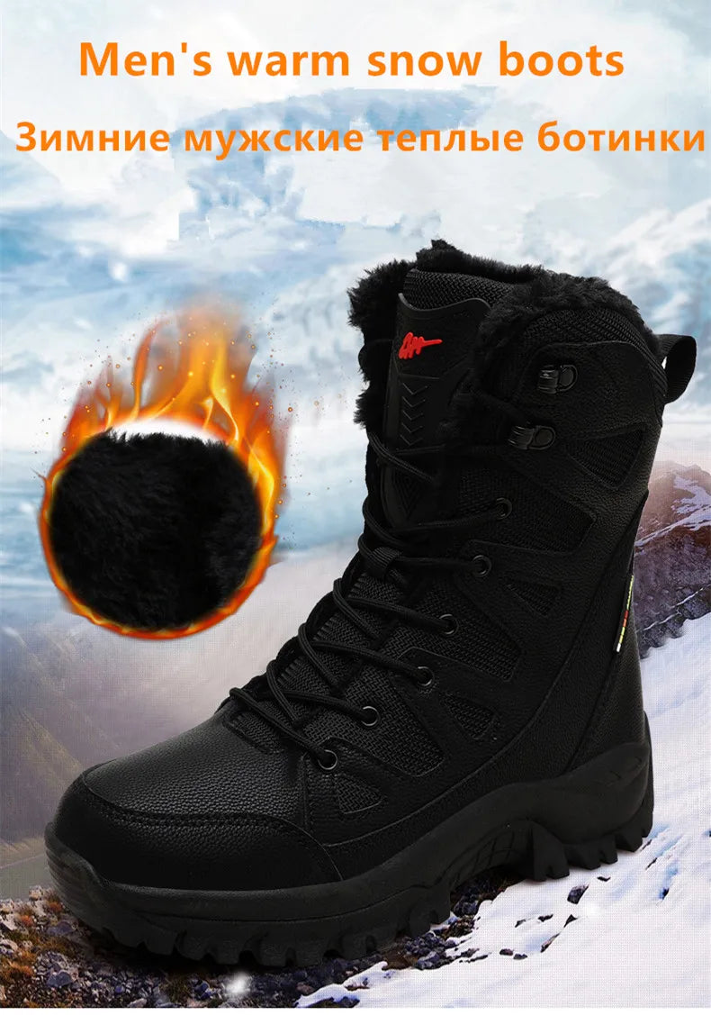 New Warm Plush Snow Boots Men Lace Up Casual High Top Men's Boots Waterproof Winter Boots Anti-Slip Ankle Boots Army Work Boots